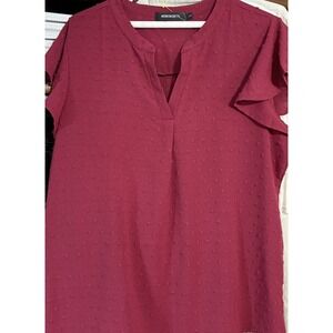 SALE! Merokeety Maroon Red Short Flutter Sleeve Women Top Shirt Large V-neck